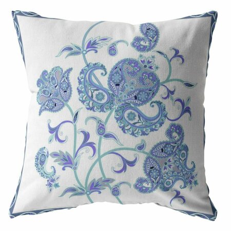 PALACEDESIGNS 18 in. Wildflower Indoor & Outdoor Throw Pillow Light Blue & White PA3099042